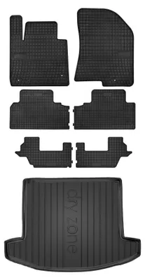 Imagen del producto de Alfombrillas de goma + bandeja de maletero para Kia Carens IV 2013-2018 (monovolumen) – juego de 7 piezas, negras, a medida – Wielganizator SolidPRO