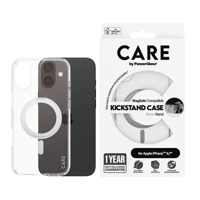 Obrázok produktu pre PanzerGlass CARE™ by ® Case Transparent w. Silver Kickstand & MagSafe iPhone 16 Plus, Ochranný obal, Apple, Apple - iPhone 16 Plus, Priehľadná