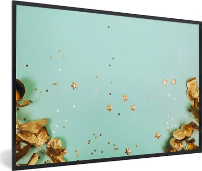 Produktbild von MuchoWow® MuchoWow® Gerahmtes Poster Goldene Blätter 30x20 cm - Poster mit zchwarzem Bilderrahmen - Kunstdruck - Bild-Poster