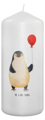 Produktbild von Mr. & Mrs. Panda Kerze Pinguin Luftballon 19 x 8 cm - Weiß - Geschenk, Kirmes, Liebe, Glück, Erinnerungslicht, Fröhlich, Erinnerungskerze, Wachskerze, Blockkerze