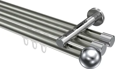 Produktbild von Interdeco Innenlaufstange / Gardinenstange mit Innenlauf Edelstahl-Optik / Chrom, Typ Siteno Luino (Kugel), 20 mm Ø 3-läufig, 440 cm