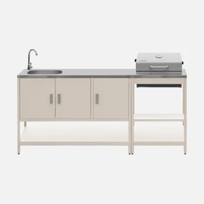 Produktbild von sweeek - Außenküche aus Edelstahl mit Holzkohlegrill und Spüle, 2 Elemente - Beige