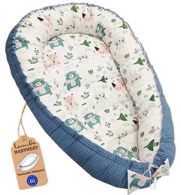 Produktbild von LEANBE Babynest Kokon aus Baumwolle & Waffelstoff - Blau