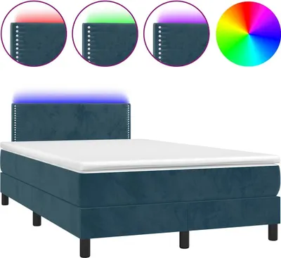 Obrázok produktu pre vidaXL Box spring posteľ s matracom a LED tmavomodrá 120x190 cm zamat