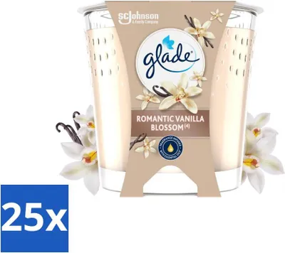 Obrázok produktu pre Glade - sviečka s vôňou romantickej vanilky - 100% repkový vosk a vegánska - 112 g - hodnotné balenie - 25 kusov