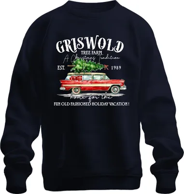 Produktbild von Griswold Tree Farm Christmas Tradition Vintage Car Holiday Uni Sweatshirt Pullover, Navy, 3XL