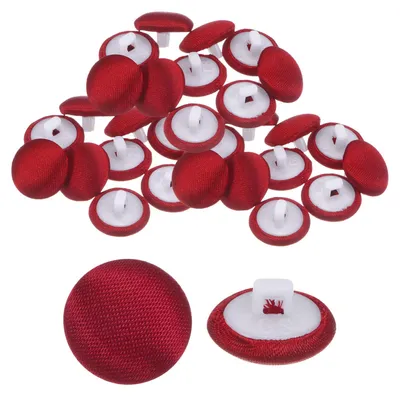 Image de Boutons en satin - 30 pièces - Diamètre de 12,5 mm - Ronds avec tige, pour vêtements et travaux manuels - Rouge vif
