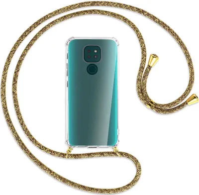 Produktbild von Handykette Backcover-Schutzhülle mit Band (Metall goldfarben) für Motorola Moto G9 / G9 Play - braun+beige