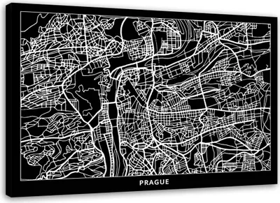 Produktbild von Leinwandbild prag - stadtplan 120x80 cm Feeby grau wandbild bereit zum aufhängen