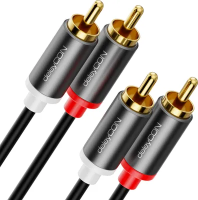 Produktbild von deleyCON 2m Cinch Kabel RCA HiFi Audio Kabel Audiokabel vergoldete Metallstecker für Heimkino Stereoanlage Verstärker HiFi-Receiver Blu-Ray Player (Extra Dünn & Flexibel)
