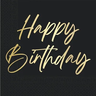 Zdjęcie produktu dla Procos 20 serwetek czarno-złote Happy Birthday