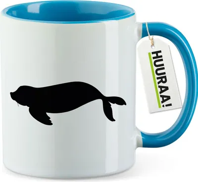 Produktbild von Huuraa Kaffeetasse Robbe Silhouette 330ml Blau Keramik Kaffeebecher Geschenkidee