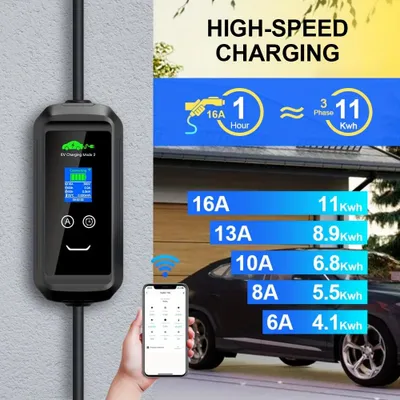 Immagine prodotto di Caricabatterie per auto elettriche - Cavo di ricarica per veicoli elettrici - Caricatore domestico - Caricatore portatile - Stazione di ricarica di tipo 2 - Potenza di 11 kW