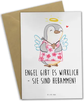 Produktbild von Mr. & Mrs. Panda Klappkarte Hebamme Engel - Weiß - Geschenk, Unterstützung, Familie, Grußkarte, einladungskarten, Aufmerksamkeit, Dankbarkeit, Geschenke, vatertagskarte