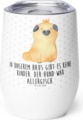 Produktbild von Mr. & Mrs. Panda Thermo Becher Mops Krone - Weiß - Geschenk, Haha, kaffee tasse, Hund, thermosbecher, heißgetränkebecher, Lustig, Königlich, edelstahl thermobecher