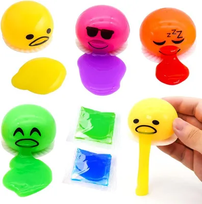 Productafbeelding van Eigeel stressbal - Set van 4 - Vomiting eigeel speelgoed - Rond braken en zuigen