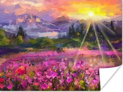 Produktbild von MuchoWow® Poster Gemälde - Ölfarbe - Blumen - Natur - Sonne 120x90 cm - Wandbild