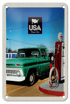 Produktbild von Blechschild Reise 12x18cm Amerika Oldtimer Tanksäule PKW Dekoration