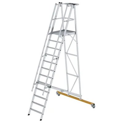Produktbild von Günzburger Steigtechnik Plattformleiter klappbar und fahrbar 12 Stufen Querrohr B= 1,90 m - 052312