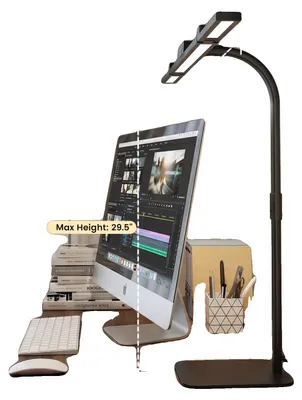 Image de Lampe de bureau, col de cygne orientable, intensité réglable, noire avec socle, 21-30 W