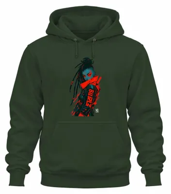 Imagen del producto de Sudadera con capucha estilo cyberpunk, con trenzas, diseño japonés, estética Y2K, confeccionada en tejido técnico, de temática futurista, color verde botella, talla L