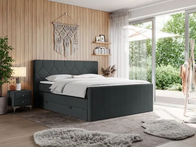 Produktbild von Boxspringbett mit Doppelmatratzen, zwei Bettkästen, Topper, fur Schlafzimmer - KING EIGAR - 140x200cm - Dunkelgrau - H3
