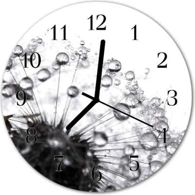 Produktbild von Glasuhr Wanduhr Küchenuhr Echt-Glas 30fi cm Pusteblume schwarz-weiß