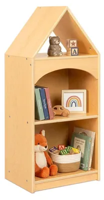 Image de Étagère pour jouets, forme de maison, 3 niveaux, en bois, pour chambre d'enfant, rangement
