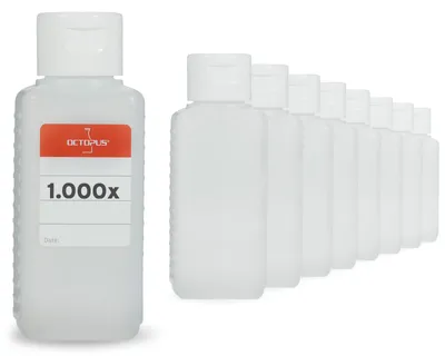 Image de 1000 bouteilles en plastique carrées de 100 ml G25 avec bouchons à clapet blancs