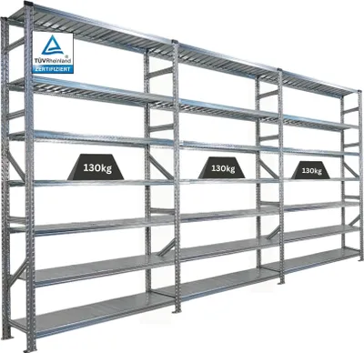 Produktbild von Fachbodenregal PROXIMO mit  Stecksystem | Komplettregal | HxBxT 240x450x40cm | 7 Ebenen | Beidseitig nutzbar | Verzinkt