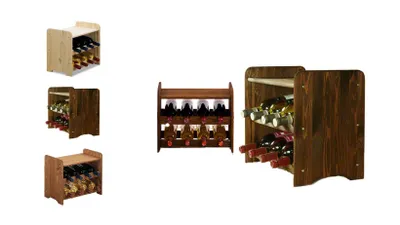 Produktbild von MODO24 Weinregal aus Holz, Flaschenregal, Massivholz Kiefer, 8 Flaschen, 44x36x25 cm, Weinständer, Stehend Weinschrank, Kellerregal, Braun, RW31