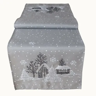 Produktbild von Tischwäsche Stickerei Winterdorf 40 x 140 cm - hellgrau
