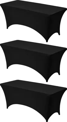Produktbild von Stretch Tischhusse - Rechteckige Elasthan Tischdecke - 3er Set - Passend für 183 cm Tische - Waschbar - Knitterfrei - Strapazierfähig - Schwarz