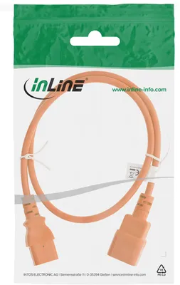 Produktbild von InLine Kaltgeräteverlängerung, C13 auf C14, orange, 0,5m, 0,5 m, C13-Koppler, C14-Koppler, H05VV-F, 250 V