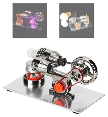 Productafbeelding van Zilveren Stirlingmotorset - Miniatuurmodel - DIY-project - 22 x 15 x 12 cm - Fysiek model