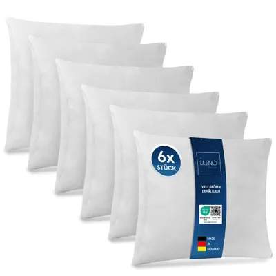 Produktbild von LILENO HOME 6er Set Kissenfüllung 80x80 cm - 40°C waschbares Innenkissen geeignet für Allergiker - Polyester Kisseninlet als Couchkissen, Sofa Kissen, Cocktailkissen und Kopfkissen