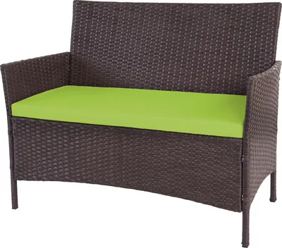 Produktbild von Poly-Rattan Gartenbank Hamar, Sitzbank Bank braun-meliert, Kissen grün