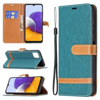 Image de Étui König Design compatible avec le Samsung Galaxy A22 5G - Étui en similicuir pour téléphone portable - Étui vert