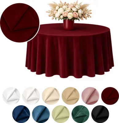 Produktbild von Runde matte Velours-Tischdecke in Bordeaux Ø 320 cm – Elegant und formstabil