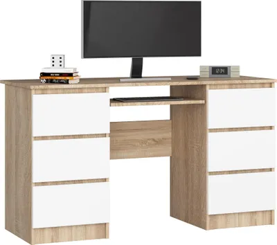 Produktbild von Akord Schreibtisch 6 Schubladen Sonoma-Eiche/Weiß 135X50X77 Cm