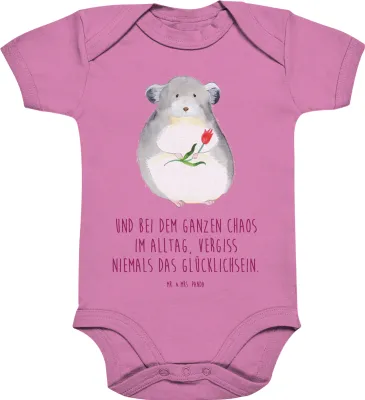 Produktbild von Mr. & Mrs. Panda Babybody Chinchilla Blume 6. - 12. Monat - Bubble Gum Pink - Geschenk, Kummer, Lustige Sprüche, Chinchillas, babykleidung body, Strampler Baby, kurzarm