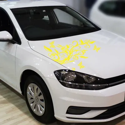 Produktbild von Aufkleber - Blumenranke Autoaufkleber + 3 Schmetterlinge 92cm x 60cm gelb - Tuning Carystyling Heckscheibe Auto
