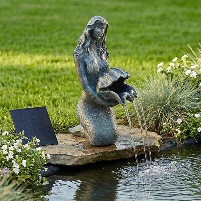 Produktbild von Pound Figur - Meerjungfrau Figur - Wasser Spiele - Solarpumpe - 27 x 14 cm - Bronze