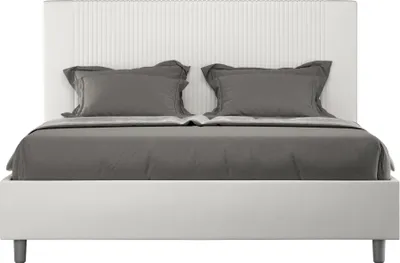 Image de ITYHOME - Lit double sans sommier rembourré 140x200 similicuir blanc Goya