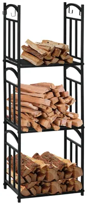 Productafbeelding van Houtrek voor binnen, 46 x 32 x 126 cm, 3 niveaus, met 4 haken, metaal, zwart