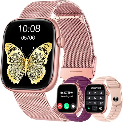 Produktbild von Smartwatch Damen, Frauen mit Metallarmband Telefonfunktion Wasserdicht Herzfrequenz Schlaf Sport Fitnessuhr Schrittzähler 1,83" Eckig Touchscreen