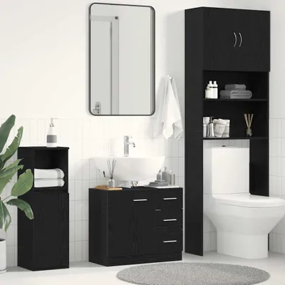 Produktbild von Waschbeckenunterschrank Schwarz Eichen-Optik 63x30x54 cm, Badezimmerschränke DesignMöbel