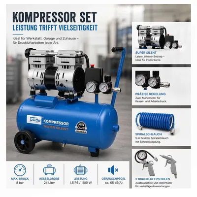 Produktbild von Güde Flüster Kompressor Airpower 150/8/24 SUPER SILENT 49 db extrem Leise