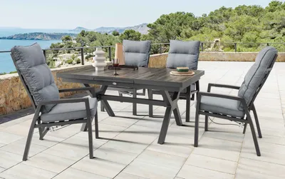 Produktbild von Destiny Sitzgruppe GARDA 4 Hochlehner + Tisch 160/210x100x75cm ausziehbar