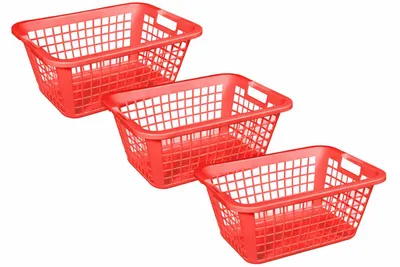 Produktbild von 3 Stück große Wäschekörbe 69 Liter Wäschkorb Griff Robust Plastik Kunststoff Set Grau Schwarz Orange Rot